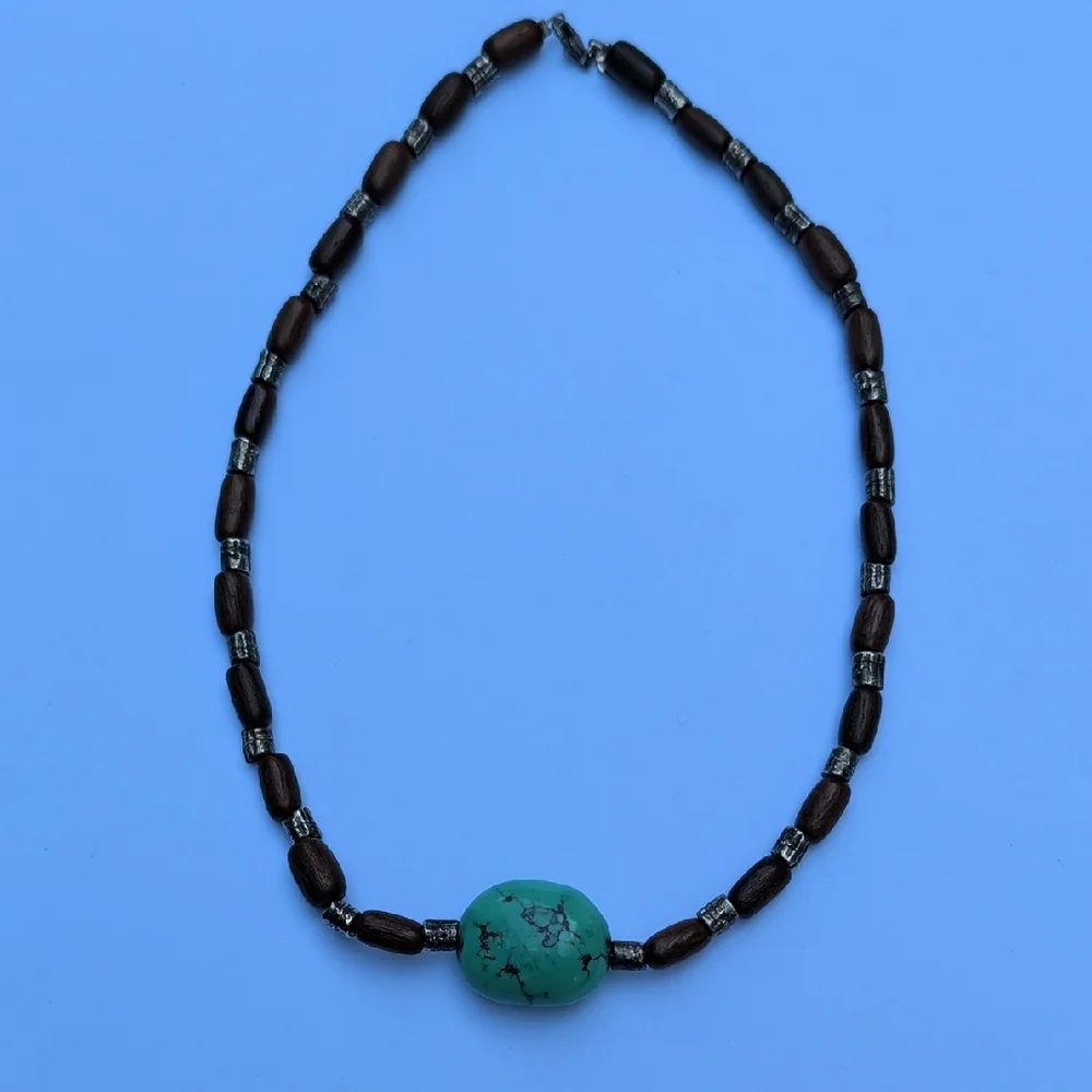J. Jill Turquoise Sterling Silver Wood Bead Necklace